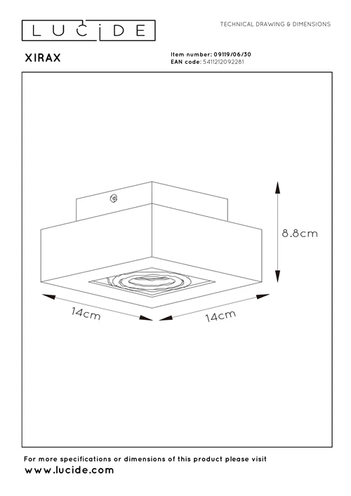 Lucide XIRAX - Spot plafond - LED Dim to warm - GU10 - 1x5W 2200K/3000K - Noir - technique